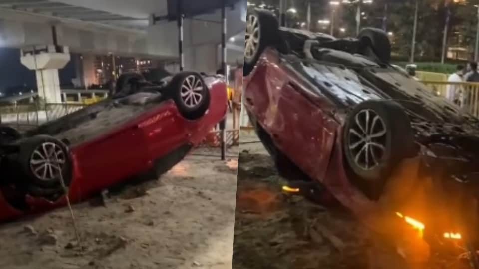 Car overturns after hitting divider on Dwarka Expressway