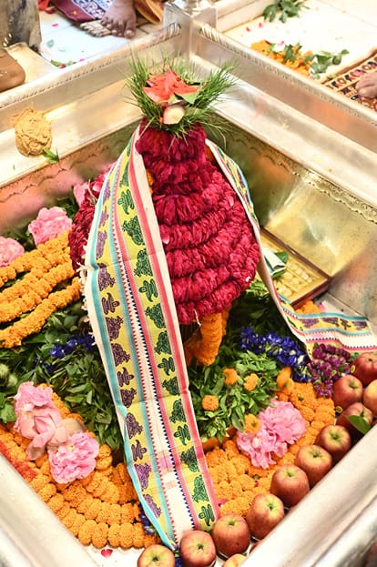 Worship was performed Kashi Vishwanath Dham Shringar offerings presented Goddess Vishalakshi