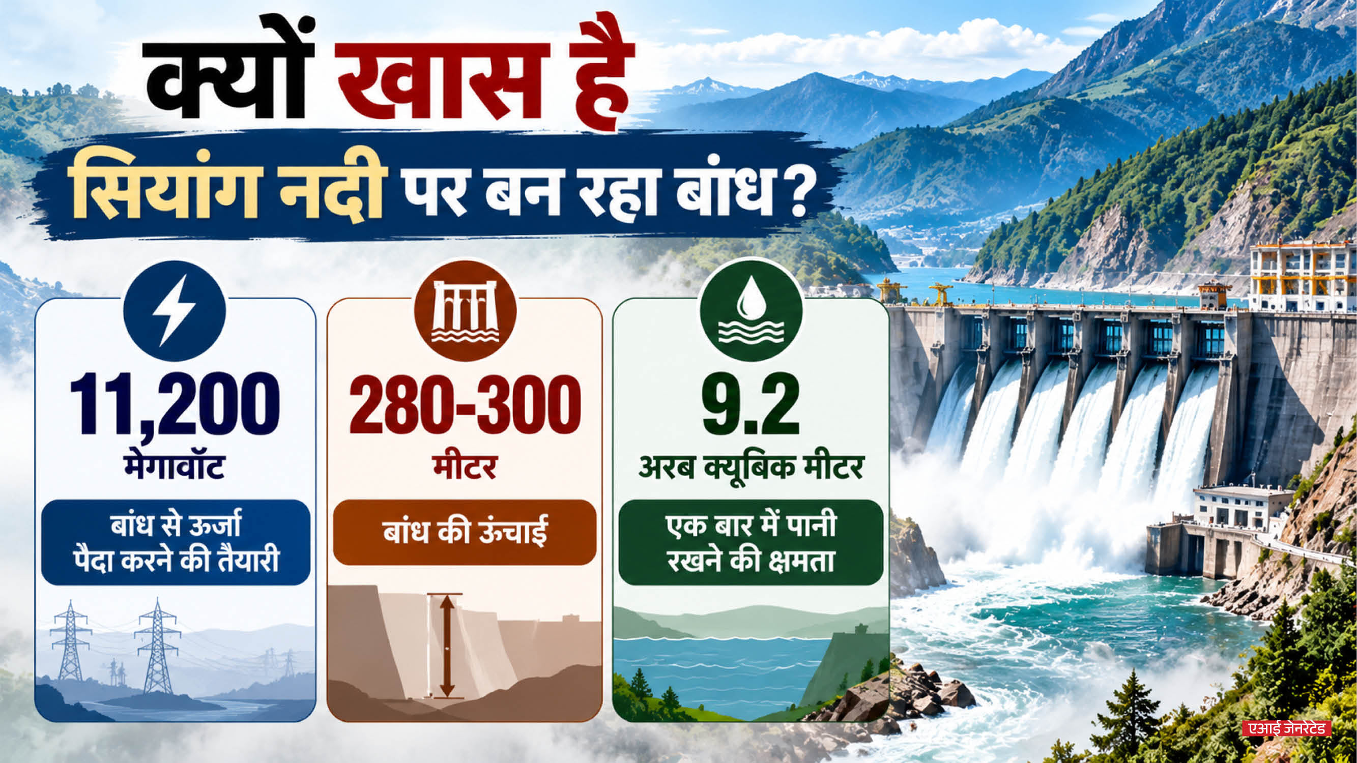 अरुणाचल प्रदेश में सियांग नदी पर प्रस्तावित बांध।