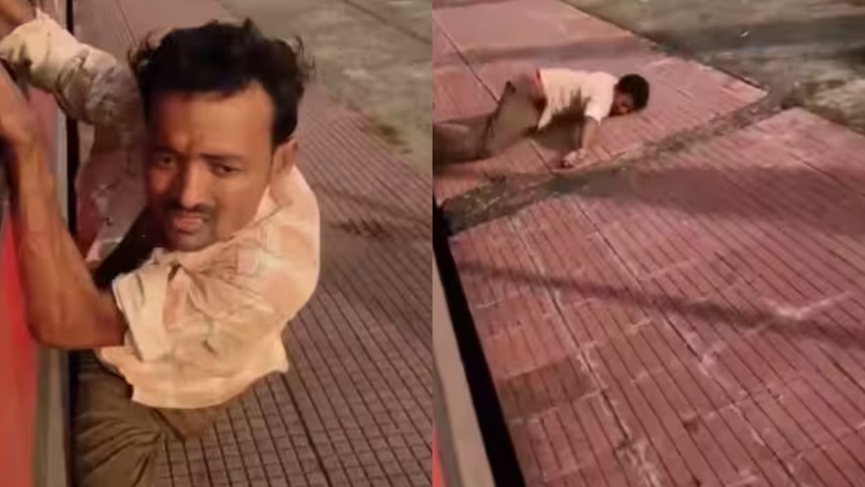 ihar Viral Video Sparks Debate Over Mob Justice Thief Caught at Moving Train Window Then Let Go