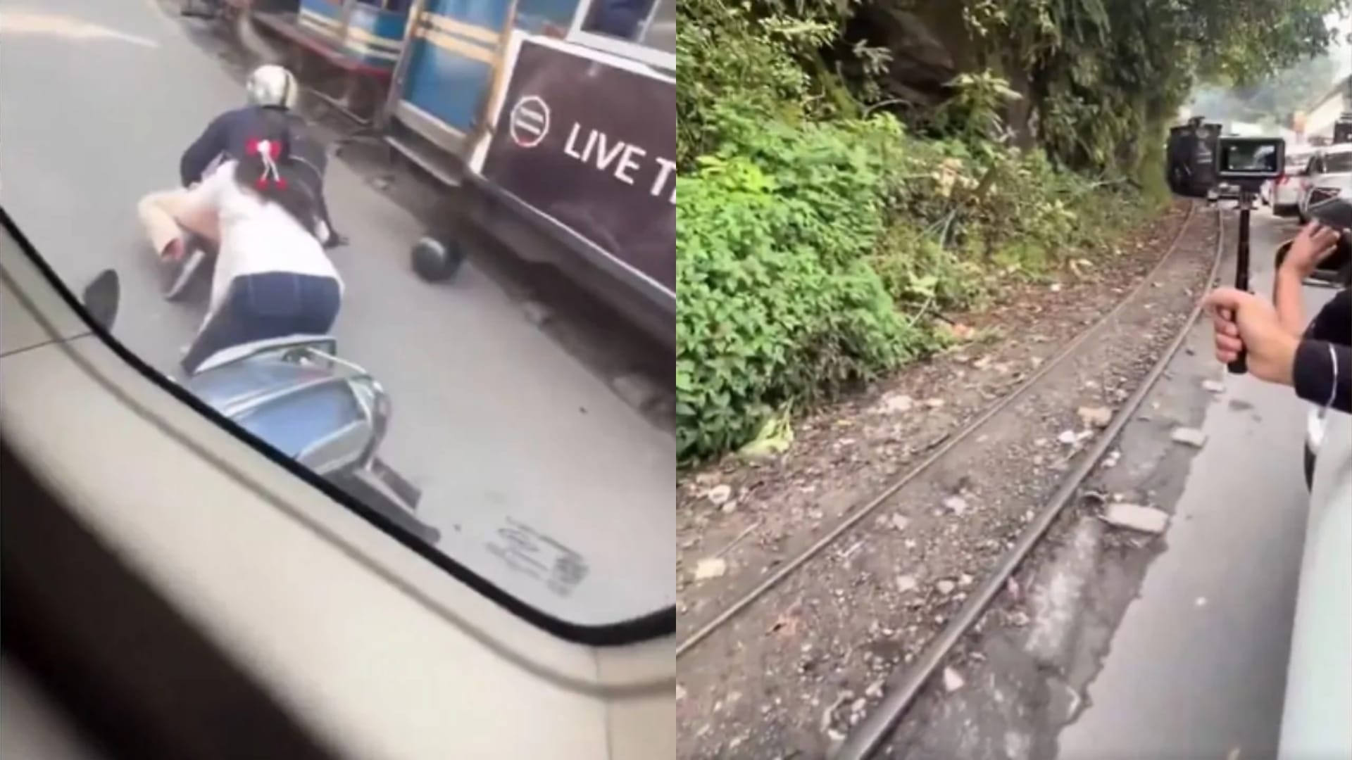 दार्जिलिंग में टॉय ट्रेन के सामने खड़ी थी कार