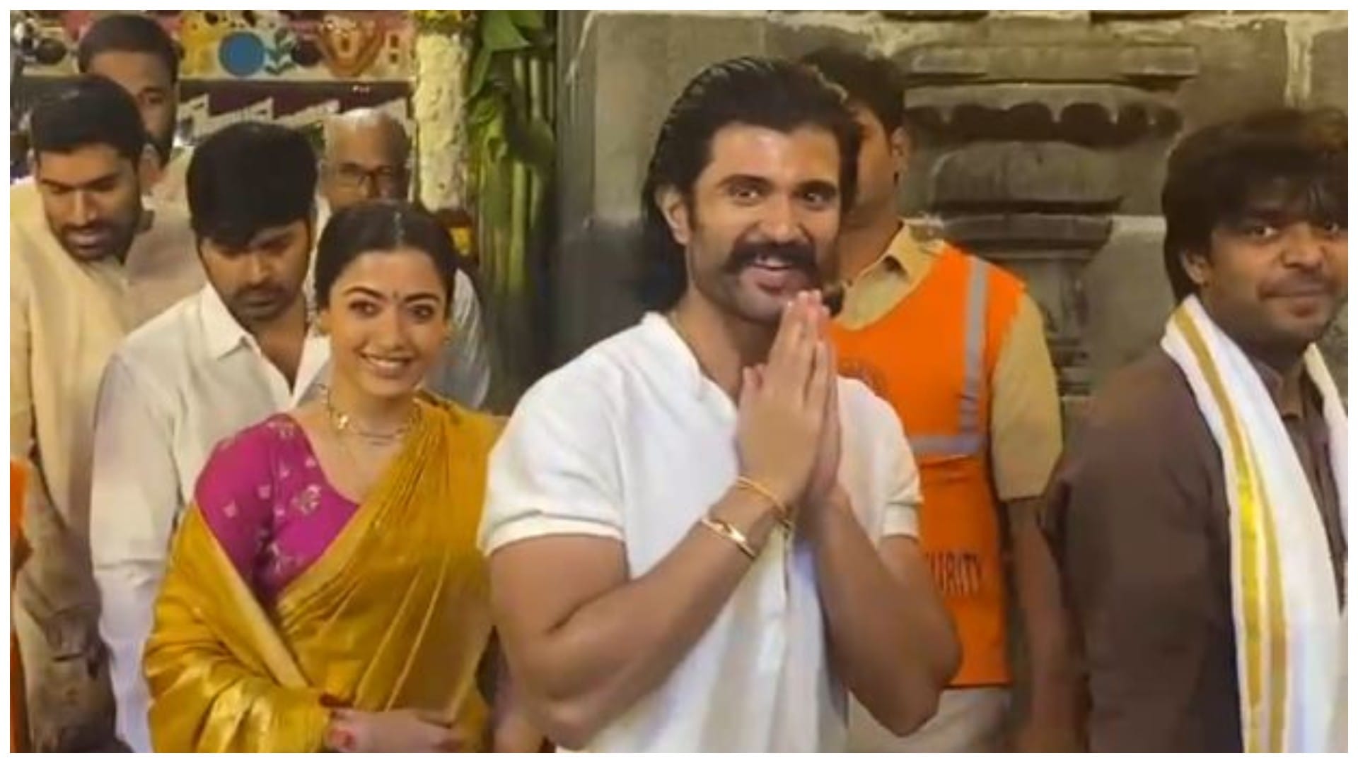 Vijay Deverakonda and Rashmika Mandanna offer prayers at Tirumala temple before Ranabaali Release