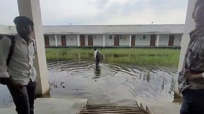Waist-deep water surrounds the Government Inter College students facing problems in lakhimpur kheri