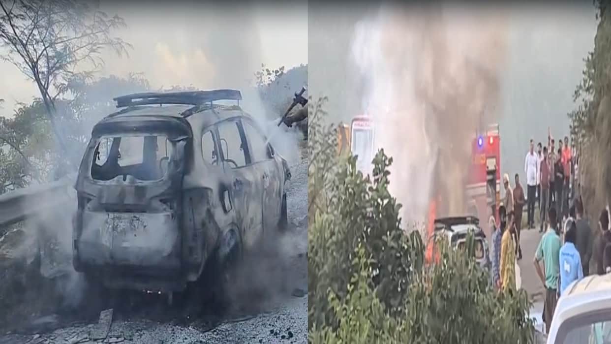 Himachal: Moving taxi carrying IIT trainees turns into a fireball and is reduced to ashes; watch video