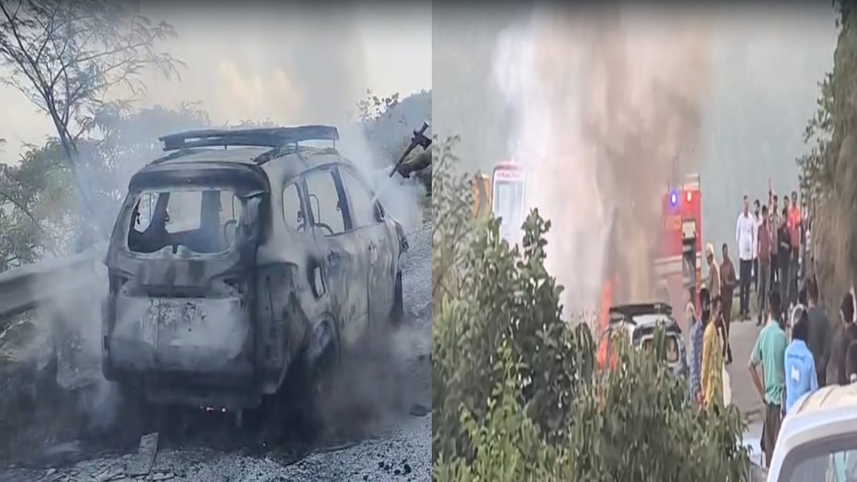 Himachal: Moving taxi carrying IIT trainees turns into a fireball and is reduced to ashes; watch video