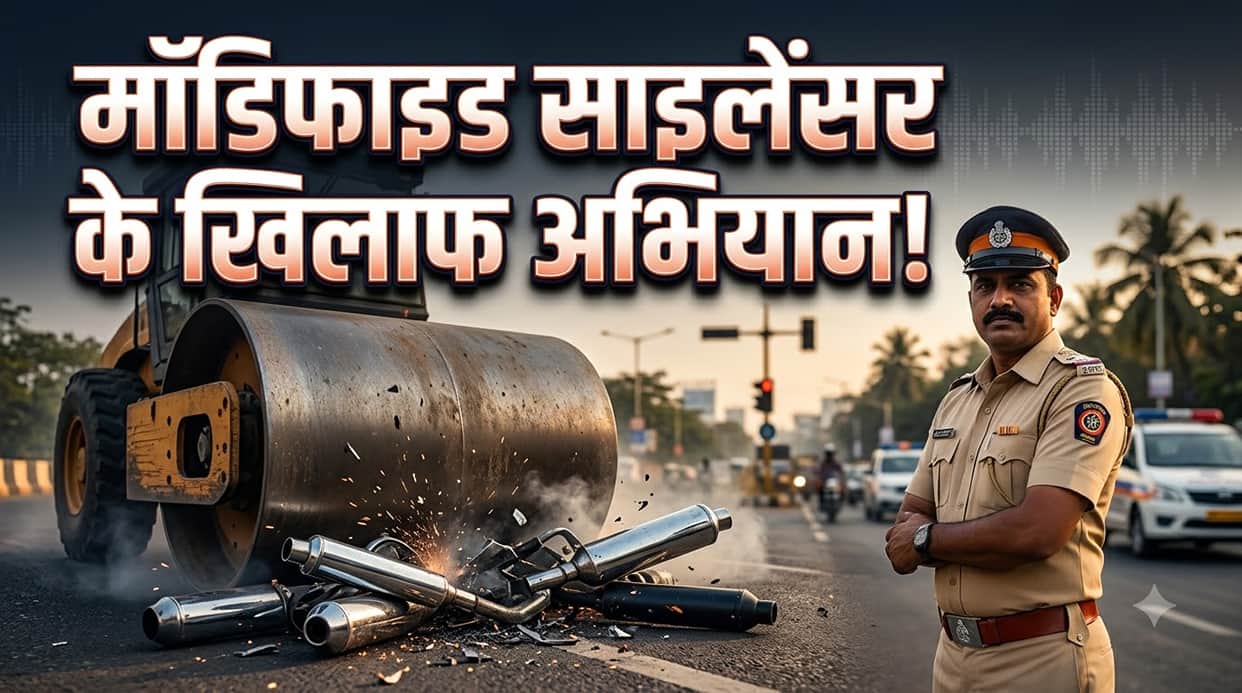 Navi Mumbai Traffic Police Crackdown: 450 Modified Silencers Seized, 93 Crushed Under Road Roller