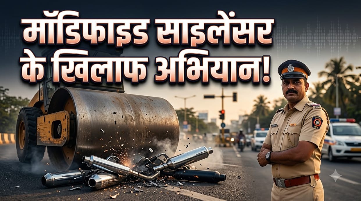 Navi Mumbai Traffic Police Crackdown: 450 Modified Silencers Seized, 93 Crushed Under Road Roller