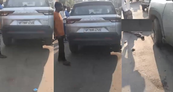 कानपुर हादसा: वीआईपी रोड पर बेकाबू ब्रेजा का कहर, टक्कर से 20 मीटर तक घिसटने से अधेड़ की मौत, चालक की तलाश