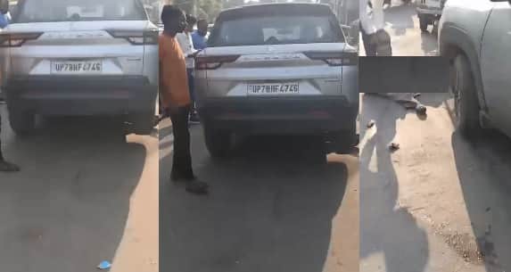 Kanpur Out of control Brezza wreaks havoc on VIP Road middle aged man died after being dragged for 20 meters