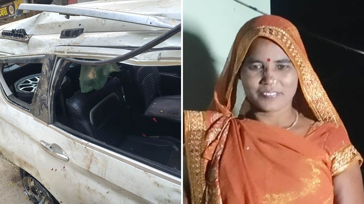 Varanasi Woman dies road accident pick up husband returning from Dubai husband and daughter narrow escape