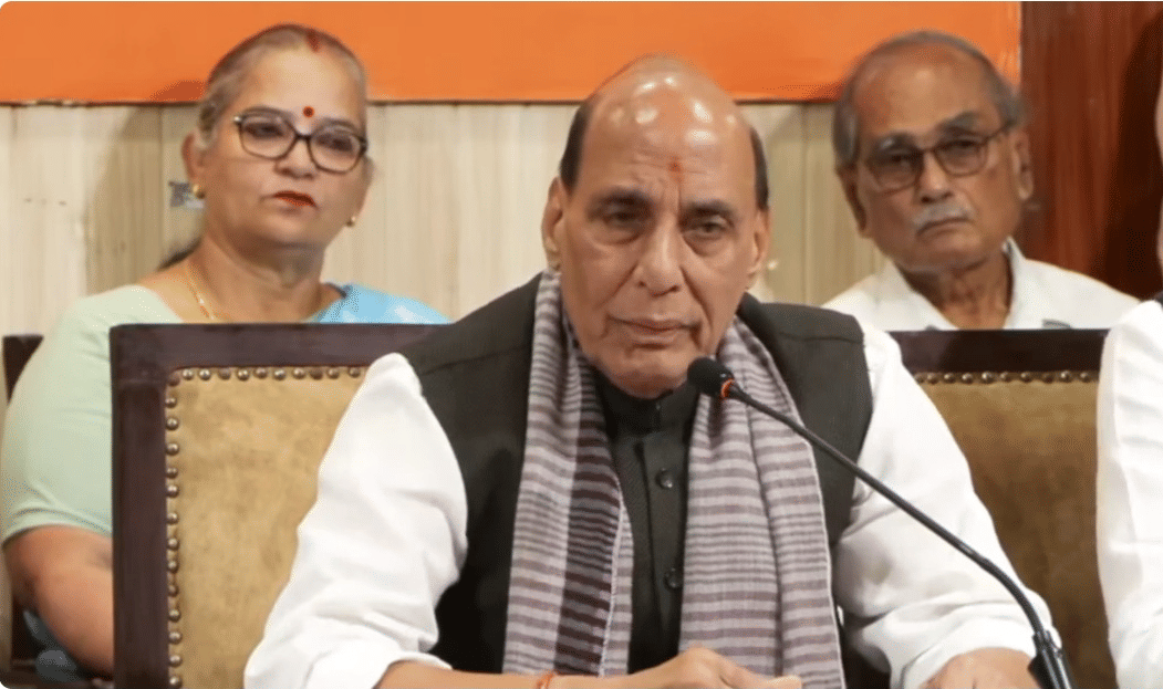 Defence Minister Rajnath Singh press conference on vote chori allegation in Lucknow.