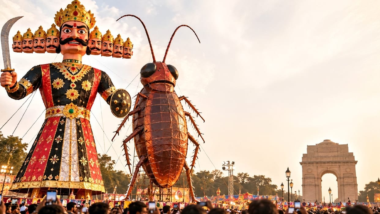 Questions raised over 30-foot cockroach effigy at Ramlila