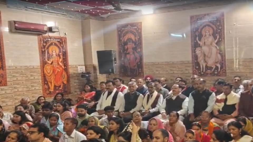 JP Nadda accompanied by his family offered prayers at Baba Nahar Singh temple he also participated in Sharadot