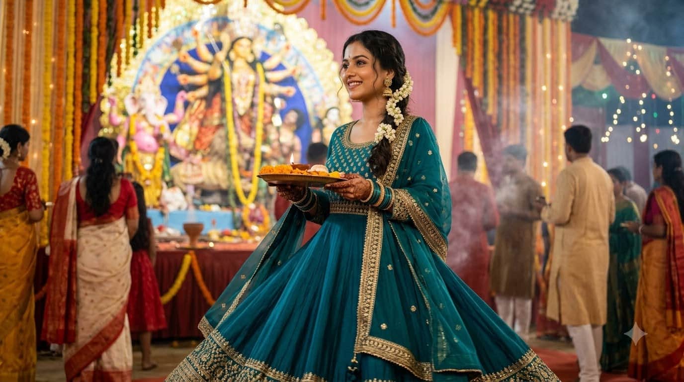 Navratri day 9 colour 2026 Maa Siddhidatri puja look ethnic outfit ideas on Maha Navami