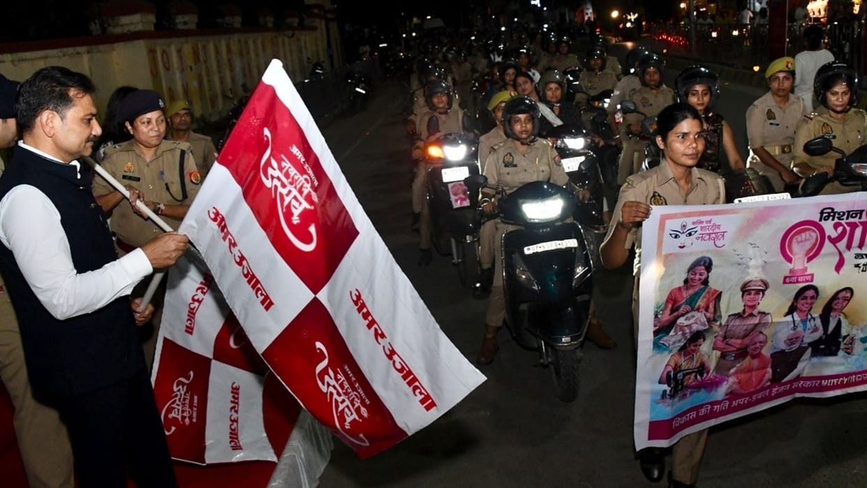 Varanasi Women high spirits display scooter rally conveys message women safety flagged Police Commissioner