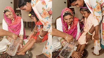 Famous Haryanvi Singer dancer Sapna Choudhary shares photos of kanya pujan On shardiya navratri ashtami Pooja