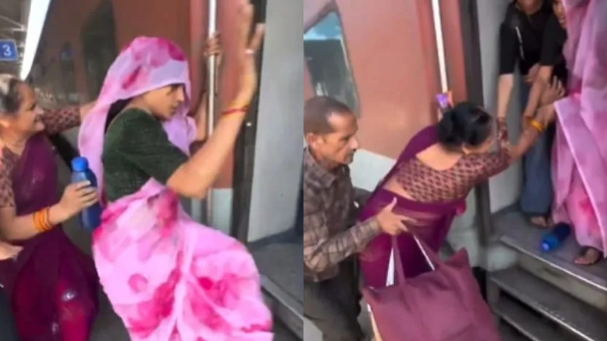 Viral Video Shows People Risking Their Lives to Board a Moving Train, Elderly Woman and Child Seen