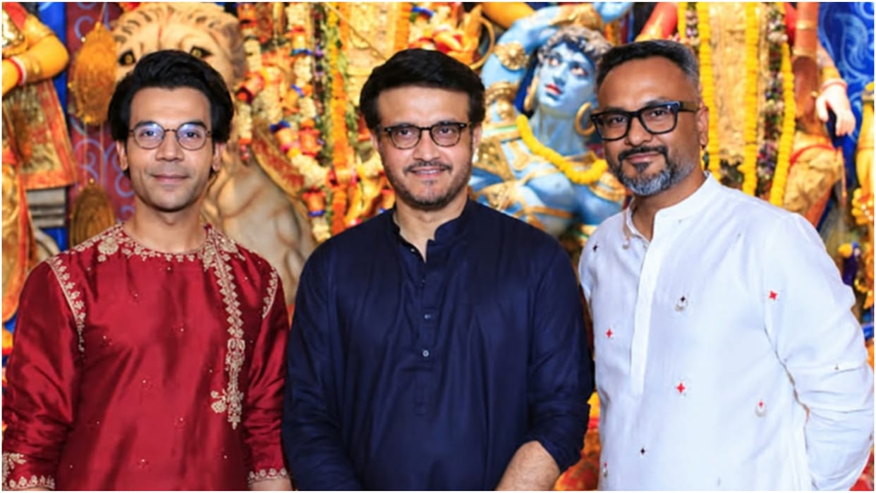 Durga Puja: Rajkummar Rao and sourav ganguly at Durga Puja pandal sumona chakravarti Dhunuchi Naach viral