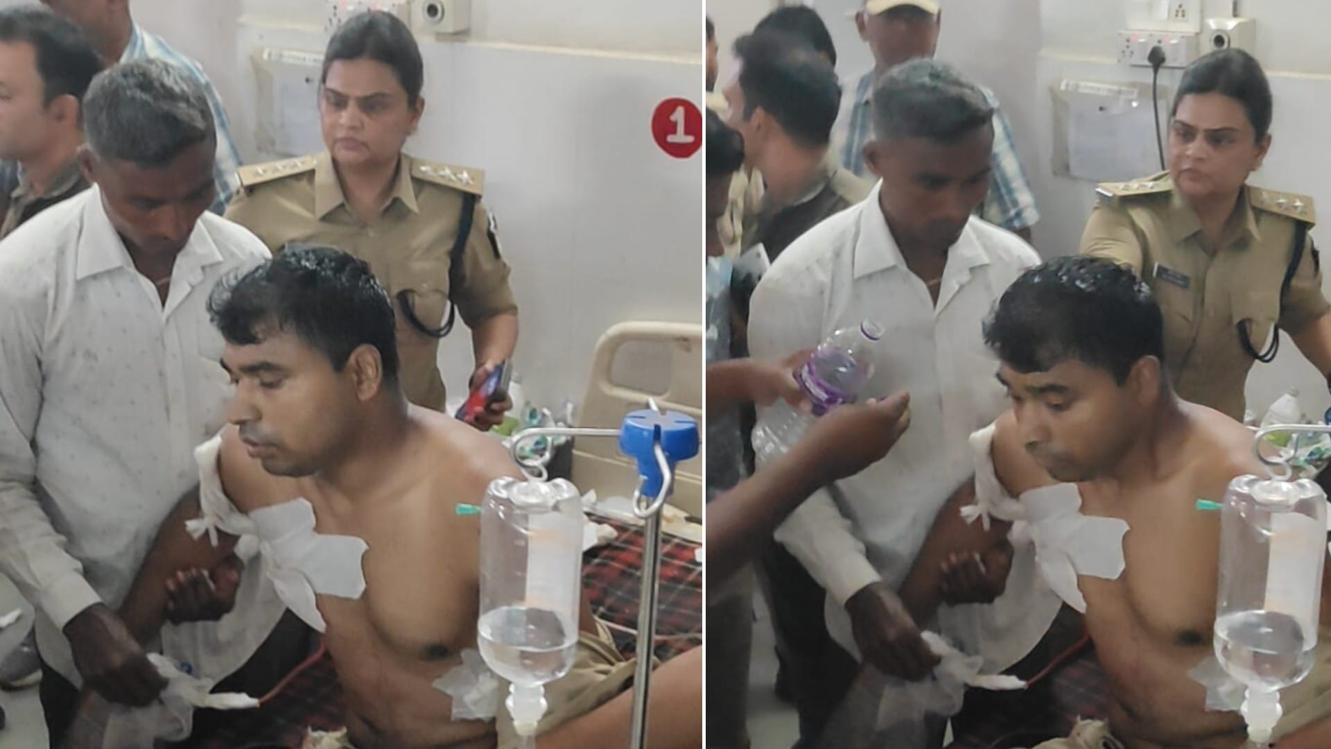 धार में घायल पुलिसकर्मी को प्राथमिक उपचार दिया गया।