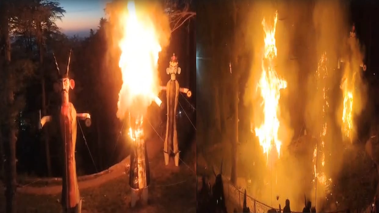 Dussehra 2026: In Jakhu Shimla, the effigy of Ravana went up in flames the moment CM Sukhu pressed a remote bu