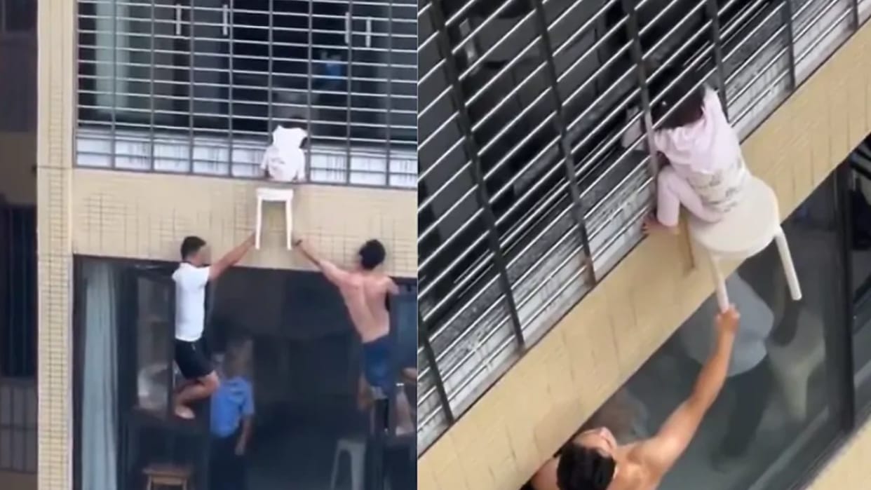Little Girl Gets Stuck Outside 12th Floor Window Neighbours Risk Lives to Save Her