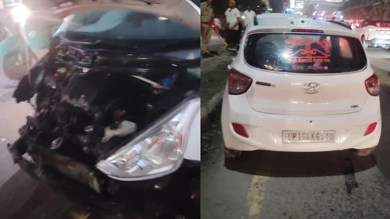 Car catches fire at Ek Murti U-turn people returning from Dussehra fair get stuck in a traffic jam leading to