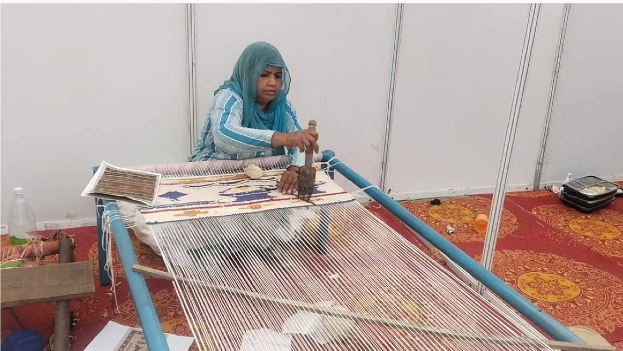 Artifacts unearthed from the depths of Rakhigarhi are being laid out on mats in haryana