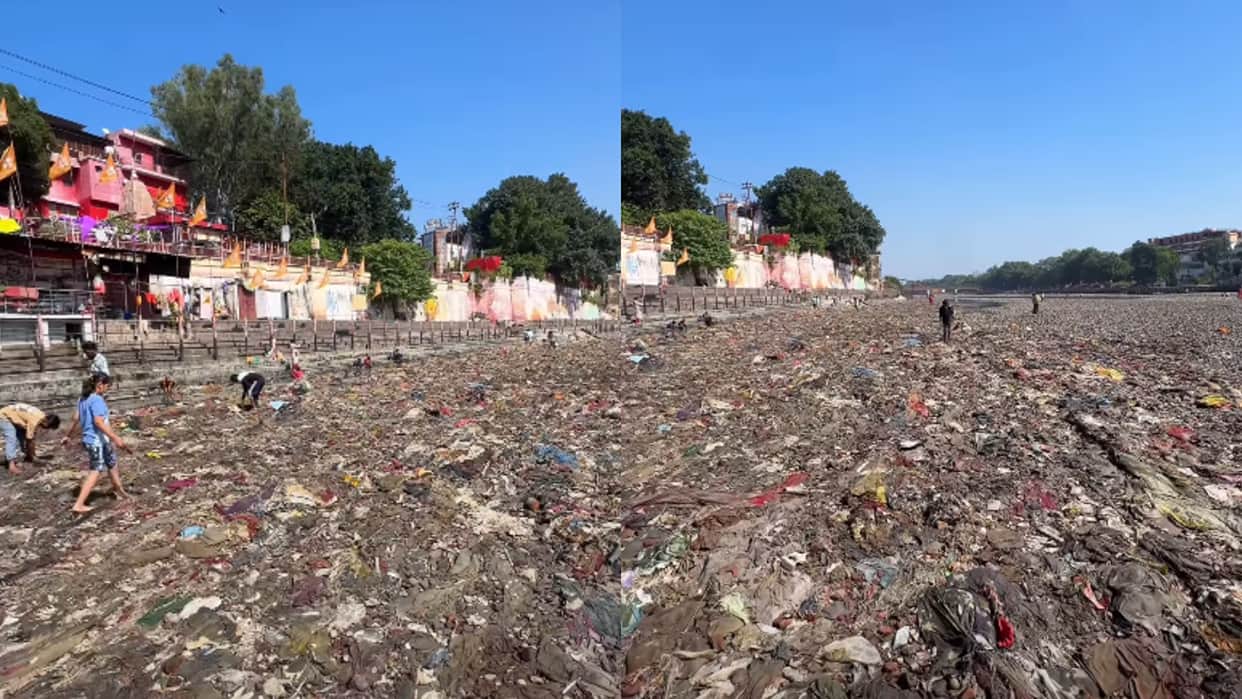Ganga River Pollution Waste and Old Clothes Surface in Haridwar After Ganga Canal Closure