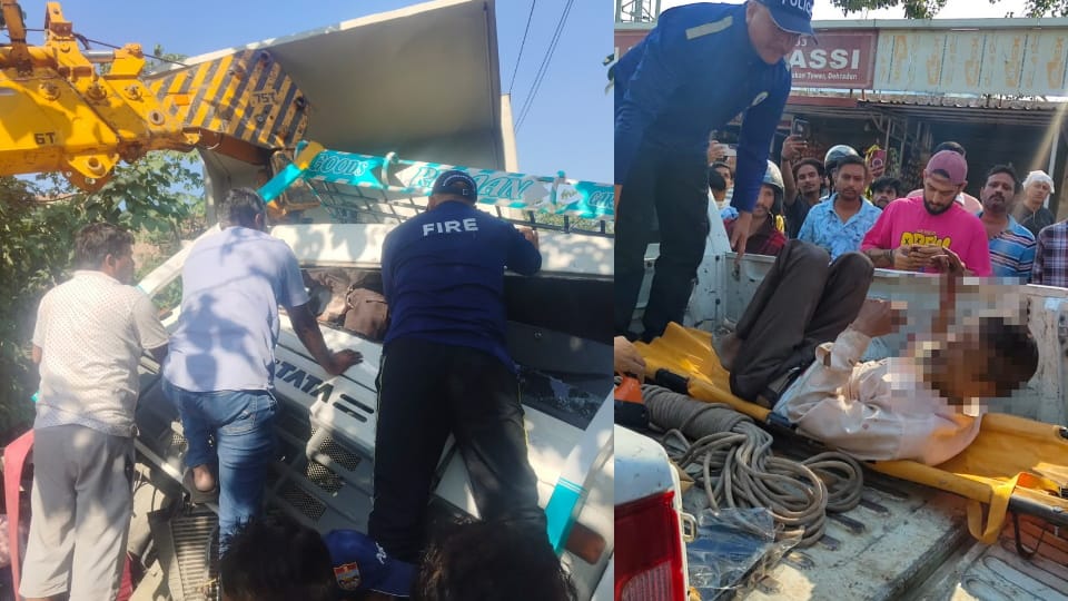 Dehradun Collision between a hydra and  truck on Rajpur Road Driver rescued