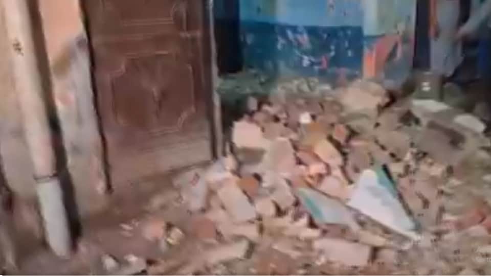 delhi: A balcony of a building collapsed at Photo Chowk in the Welcome area