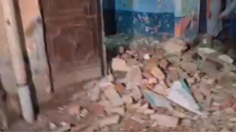 delhi: A balcony of a building collapsed at Photo Chowk in the Welcome area