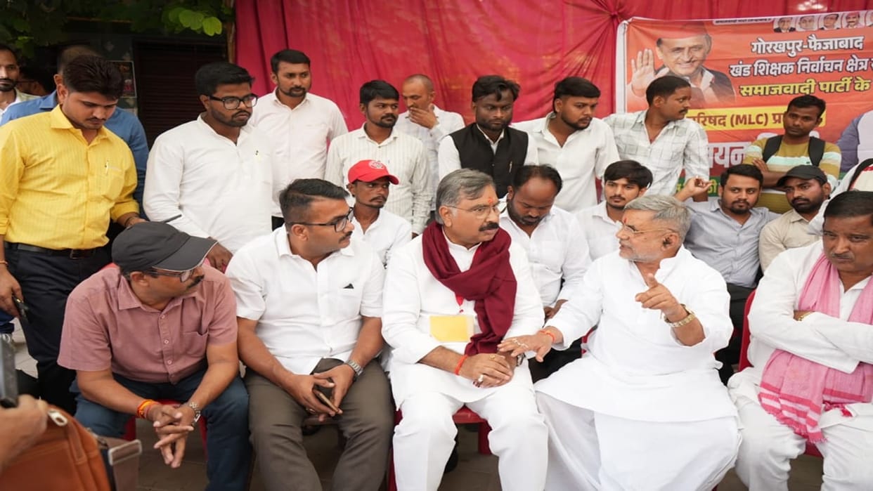 BJP MLC Devendra Pratap Singh Seen at SP Candidates Booth in Gorakhpur