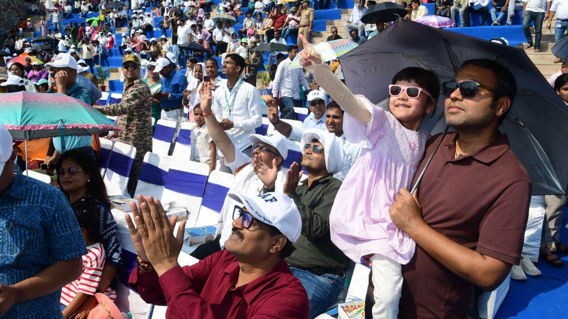 Air show thrill Rafale captured 110 km away hundreds thousands spectators gather across stretch along Ganges