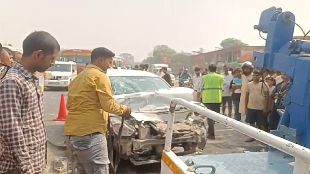 Car runs over an elderly person and then collides with a tractor-trolley in Shahjahanpur