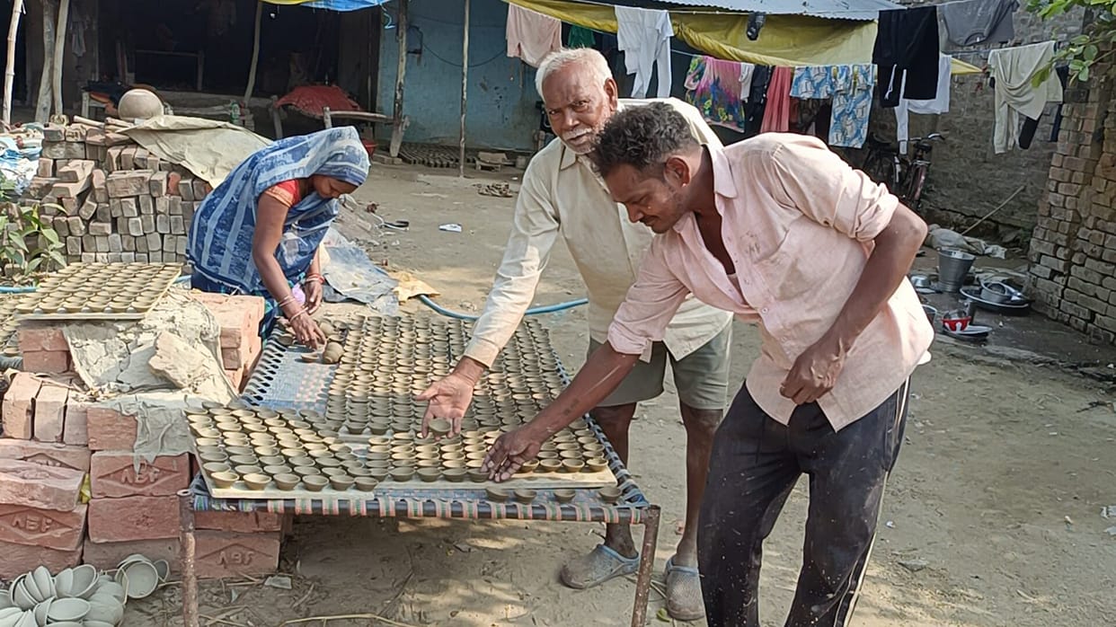 Kanpur Earthen karvas and diyas on display in Sarsaul artisans pin their hopes on the festive season