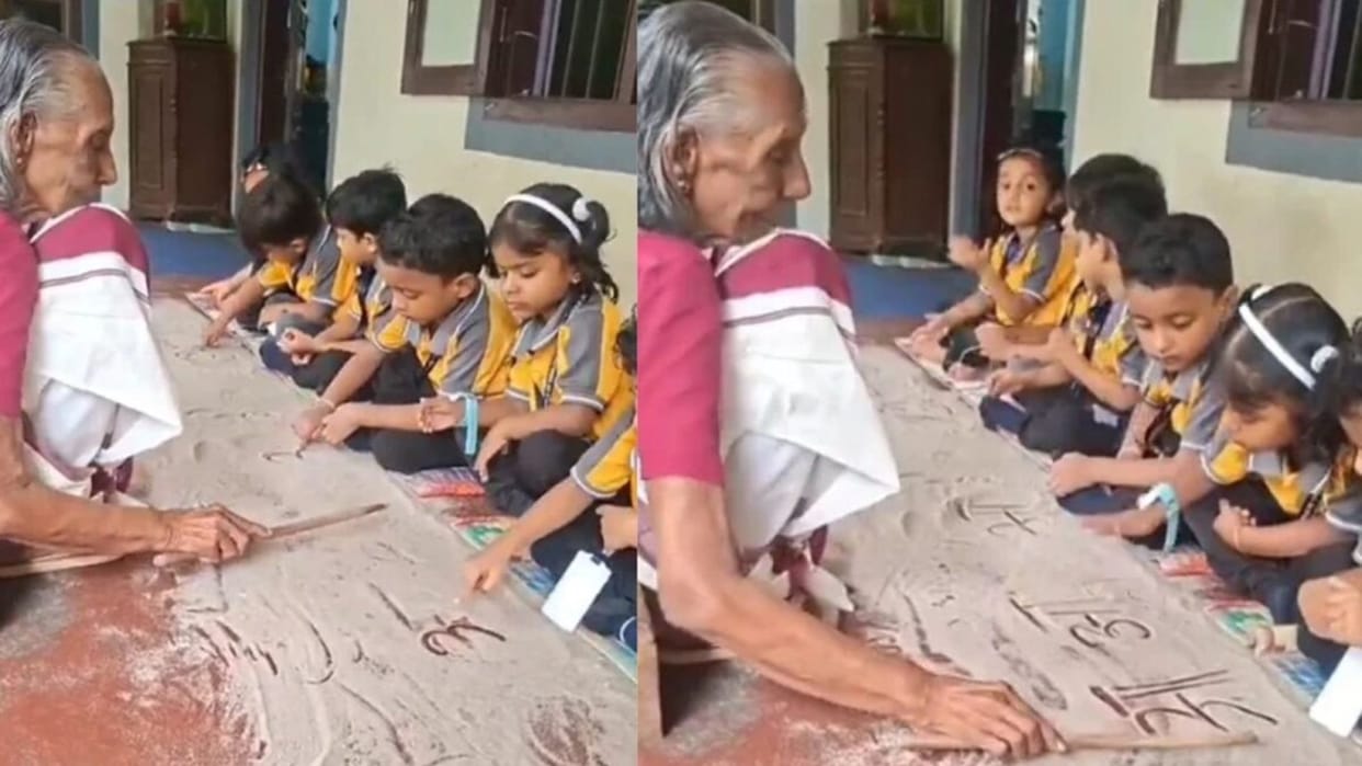 viral 85 year old indira amma teaches children in unique traditional style hearttoching video viral