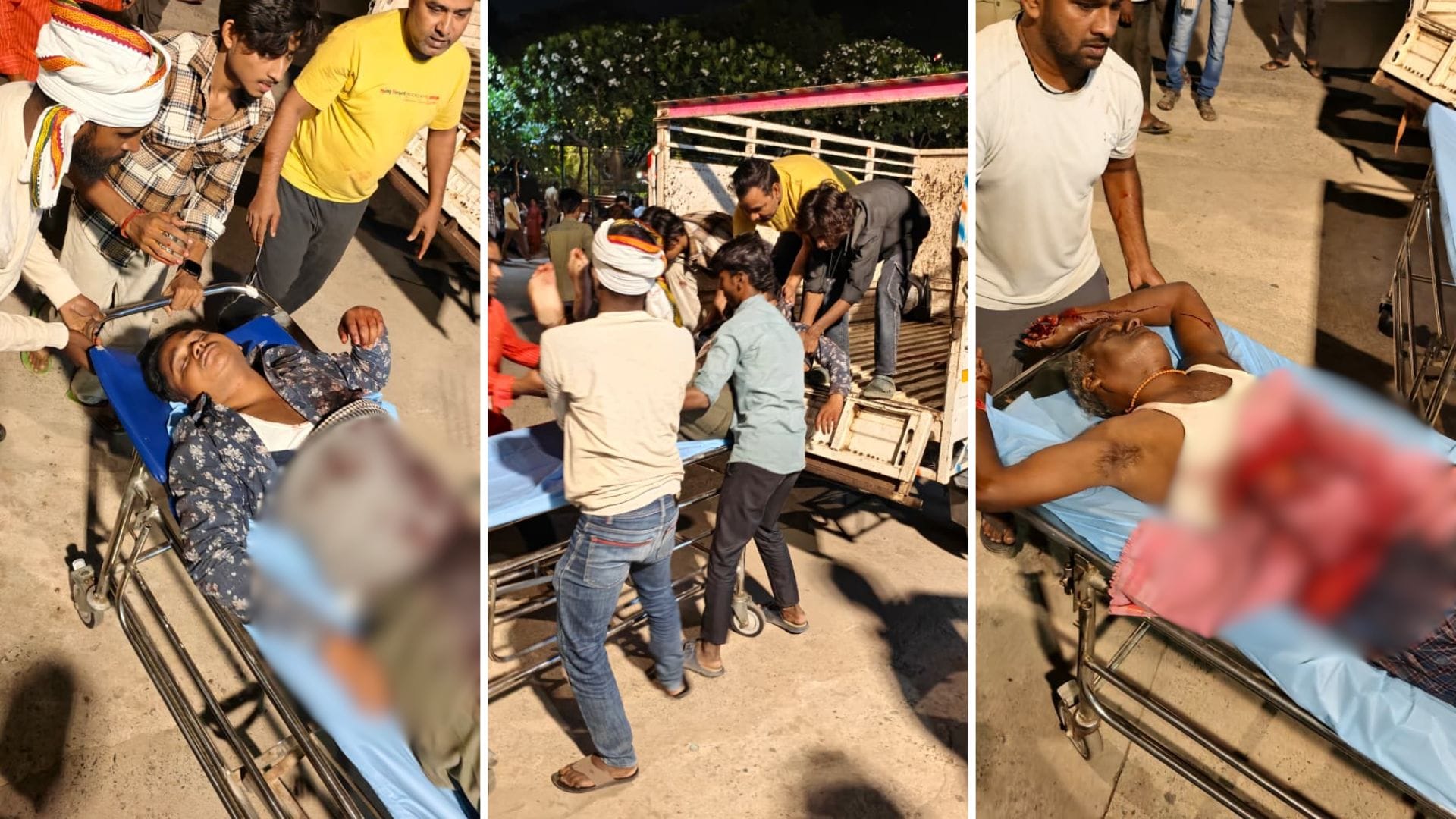 घायलों को अस्पताल लेकर जाते लोग।