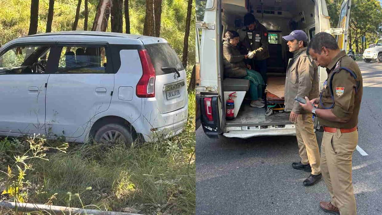 Tehri news car falls into 50 metre gorge near chamba in tehri police rescue couple and send them to hospital