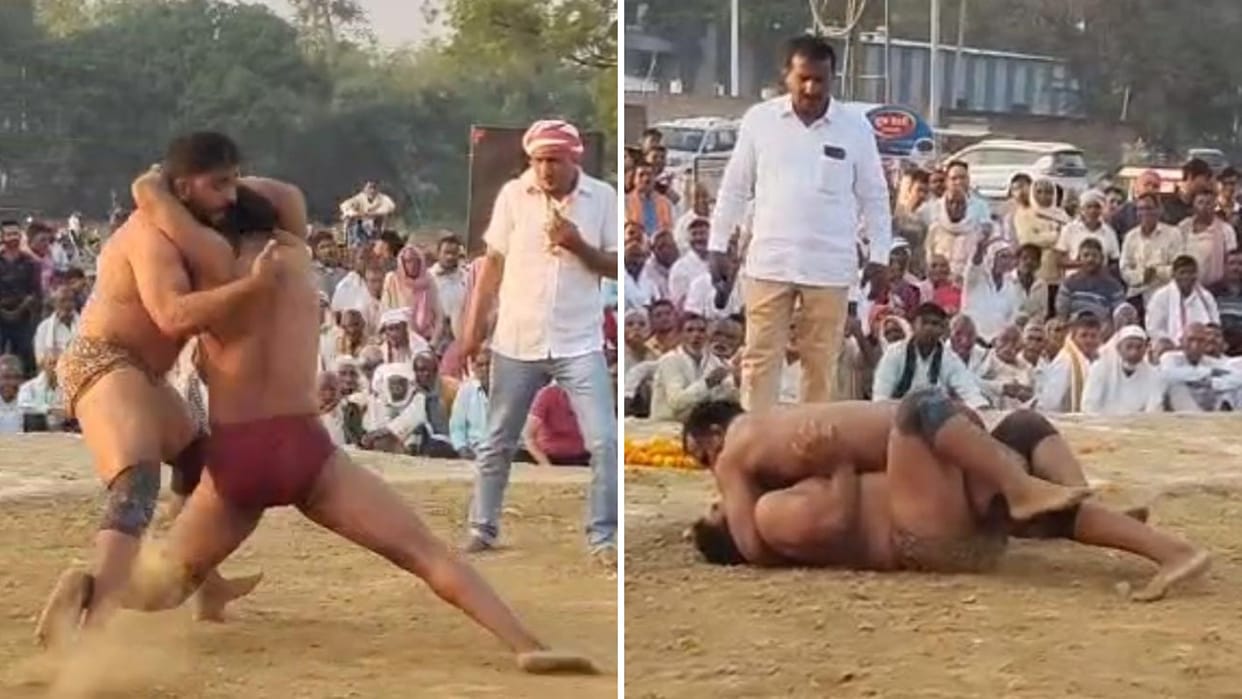 Wrestling 80000 rupee prize match between wrestlers from Kashi and Bhopal ended draw Ghazipur defeated Delhi