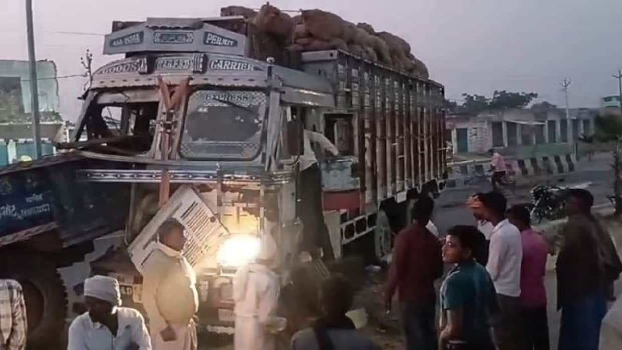truck collides with a tractor-trolley on the highway driver and helper injured