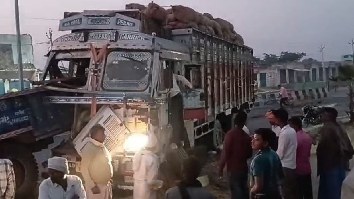 truck collides with a tractor-trolley on the highway driver and helper injured
