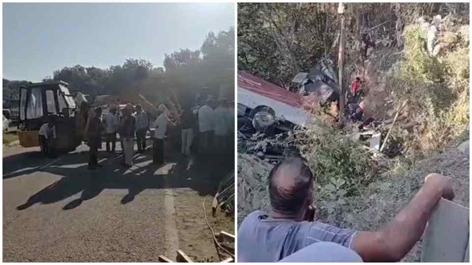 Pickup falls into a gorge on the Manali-Kiratpur NH