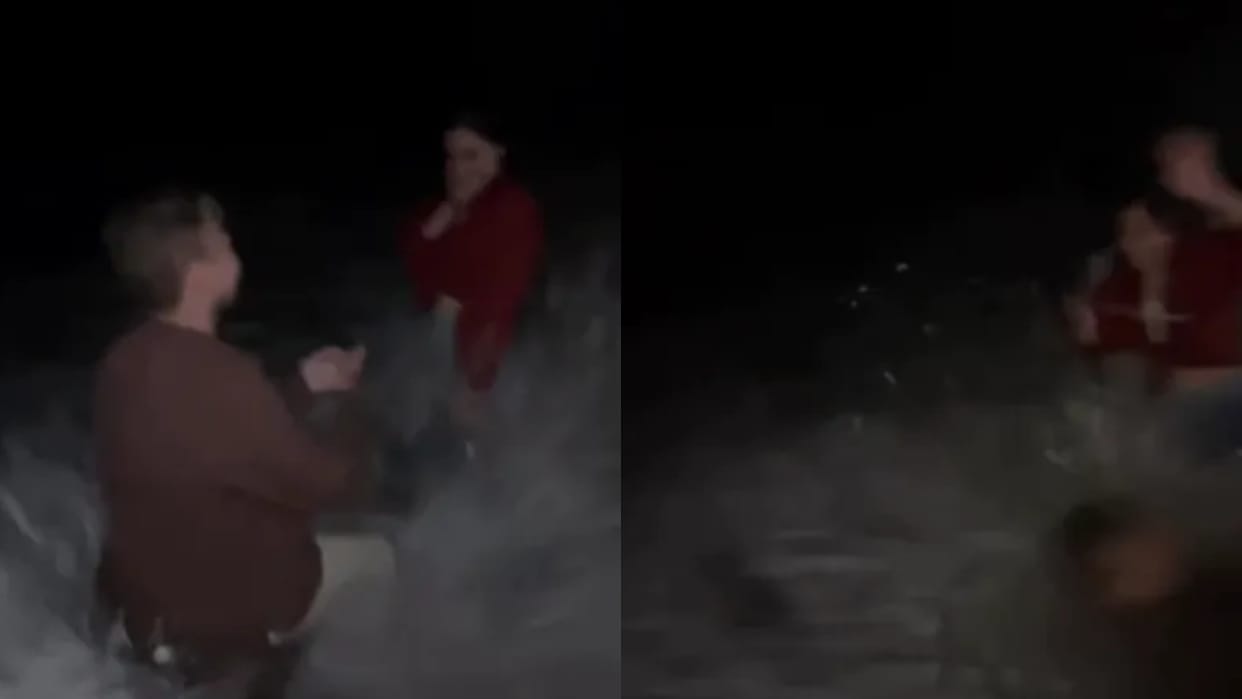 Man Gets Down on One Knee Then a Huge Wave Changes Everything Video goes Viral
