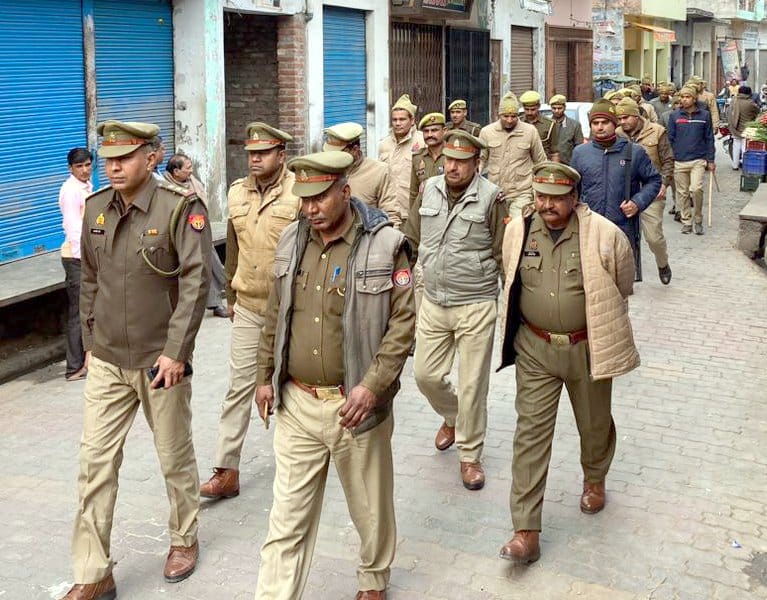 police march on foot