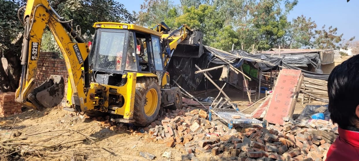 Demolished illegal construction in Charthawal