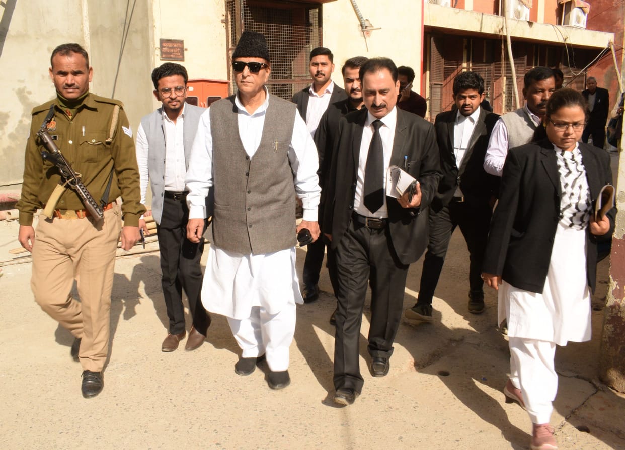 Azam Khan arrived to testify in a 28-year-old case