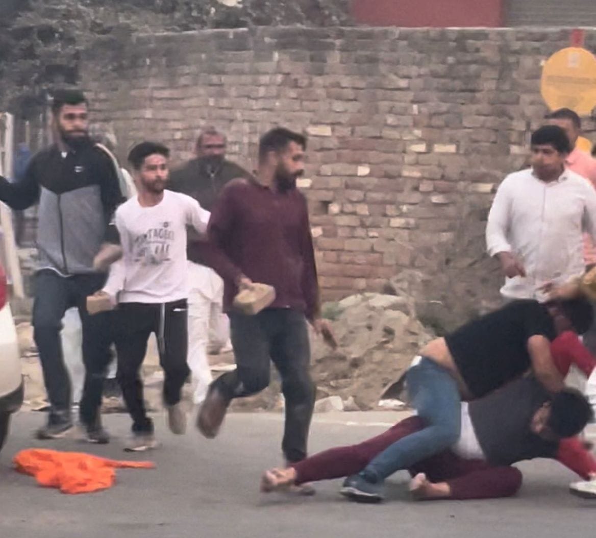 Brick hit in the head after the collision of two cars