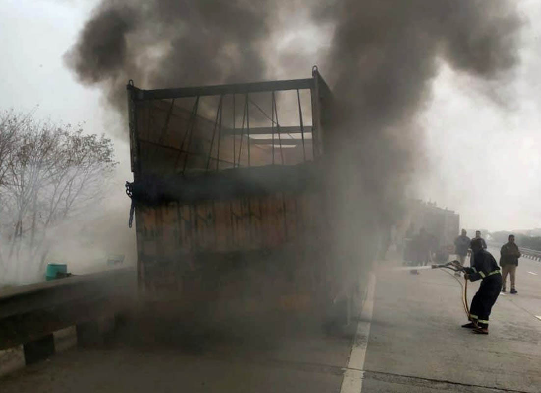 Dust laden truck tires caught fire on EPE