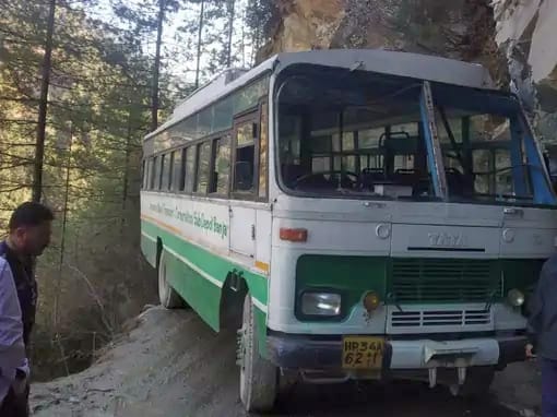 HRTC bus collided with hill after skidding in snow
