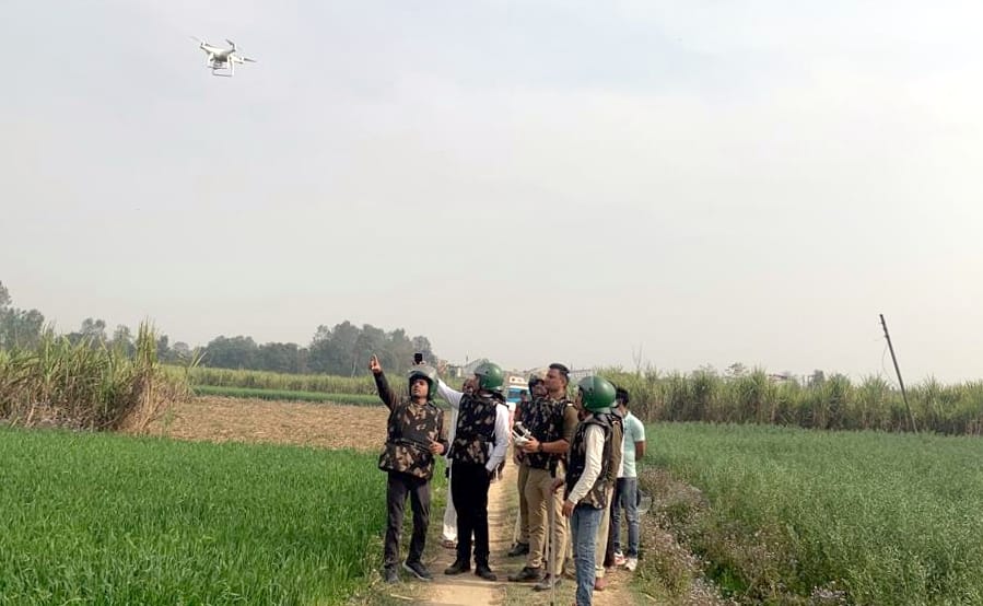 Searching for Guldar by flying drone in Kiratpur village
